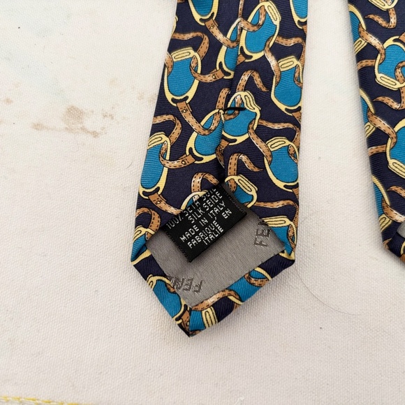 Fendi Horse Shoe Bit Print Silk Tie - Picture 4 of 6